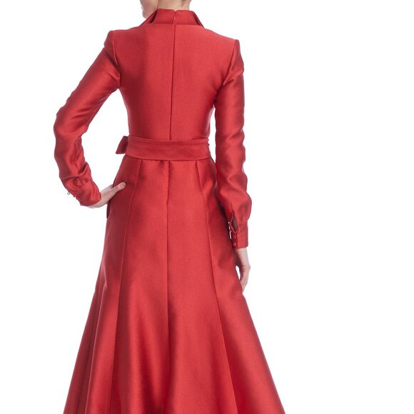 Badgley Mischka Luxe Coat Dress Crepe Gown w/ Bow in Red Maxi - Picture 7 of 14